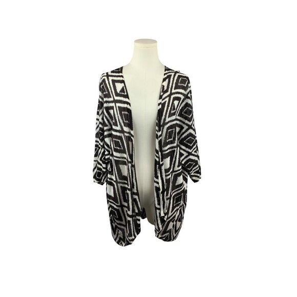 Chicos Womens Open Front Cardigan Jacket Size 3 Black & White Diamond Print - Picture 1 of 4